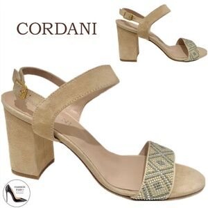 Cordani Nealey beige Suede Leather block heel ankle strap sandals pumps 40